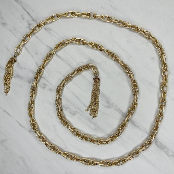 Gold Tone Tassel Chain Link Open Wrap Necklace - Picture 2 of 11